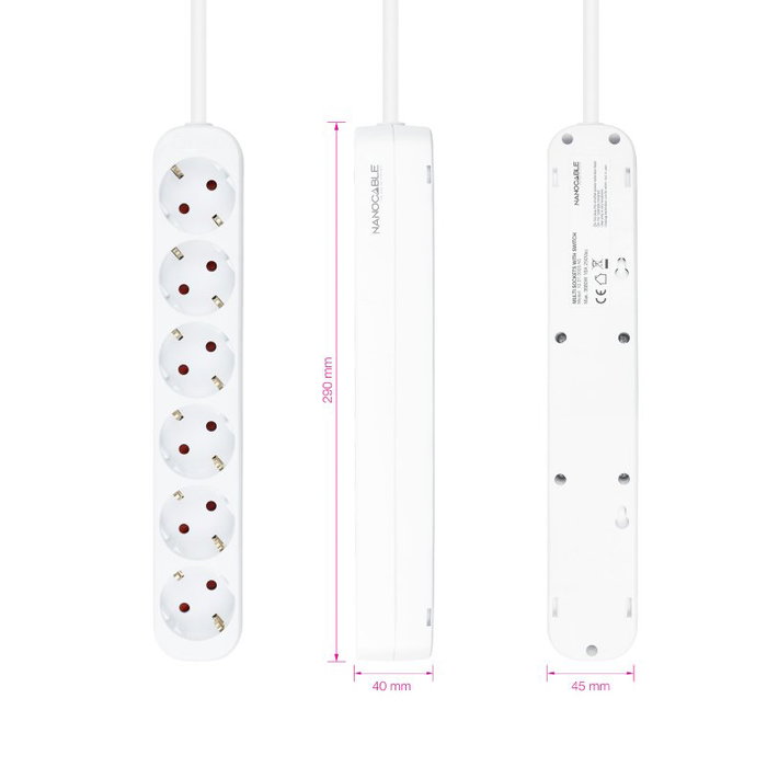Nanocable Regleta de 6 Tomas con Cable de 1,4 m, Blanco Nanocable Regleta de 6 Tomas con Cable de 1,4 m, Blanco